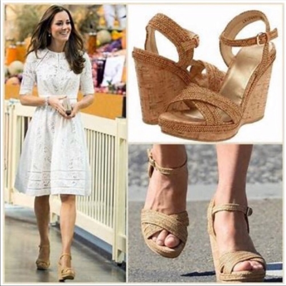 Stuart Weitzman nude neutral wedge Reins 6.5